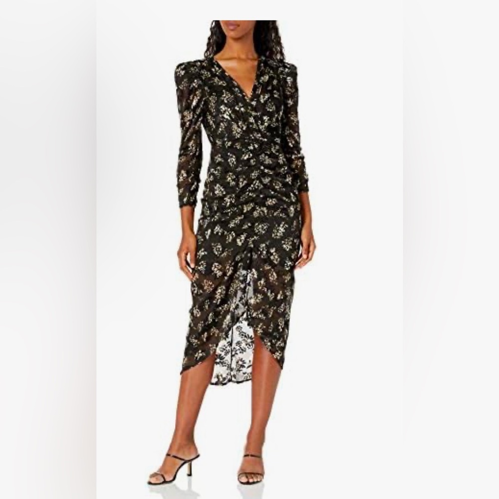 ASTR THE LABEL Maven Dress in Black & Ivory Multi Burnout Midi